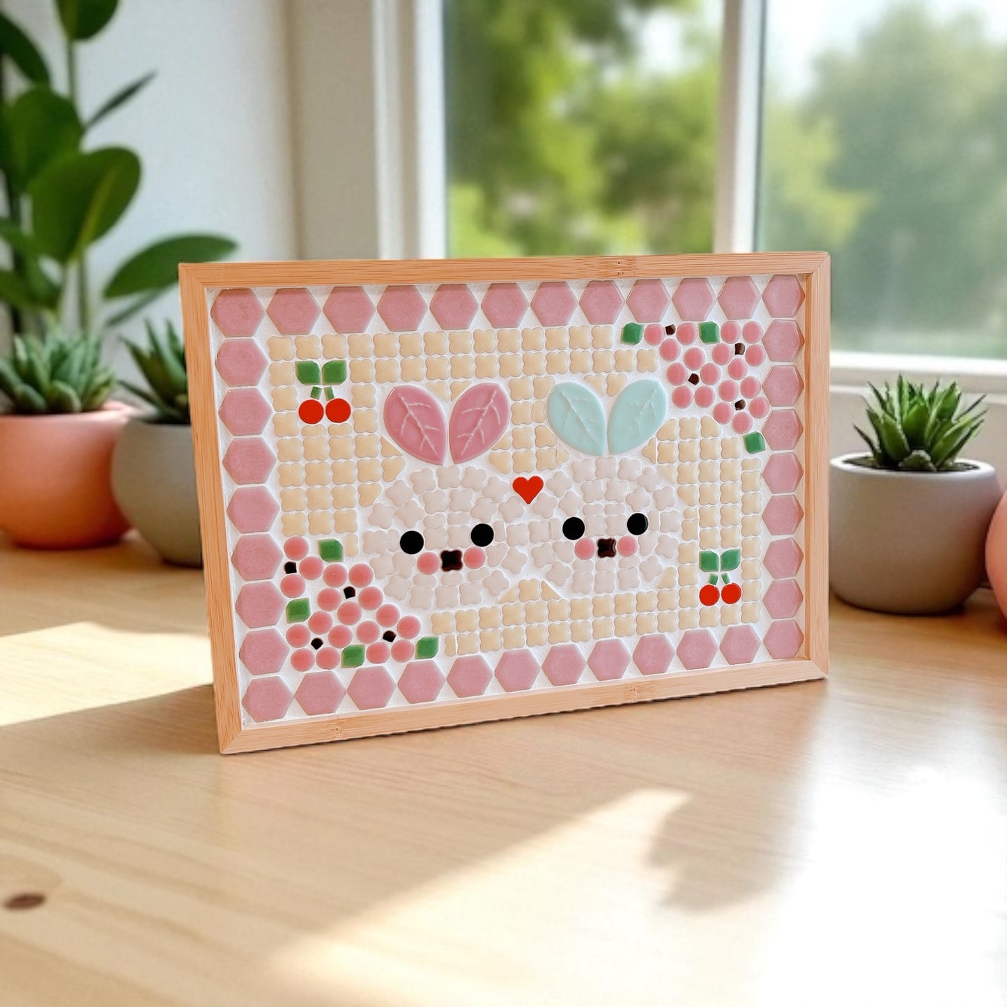 大きめタイルアートトレイうさちゃんとお花畑