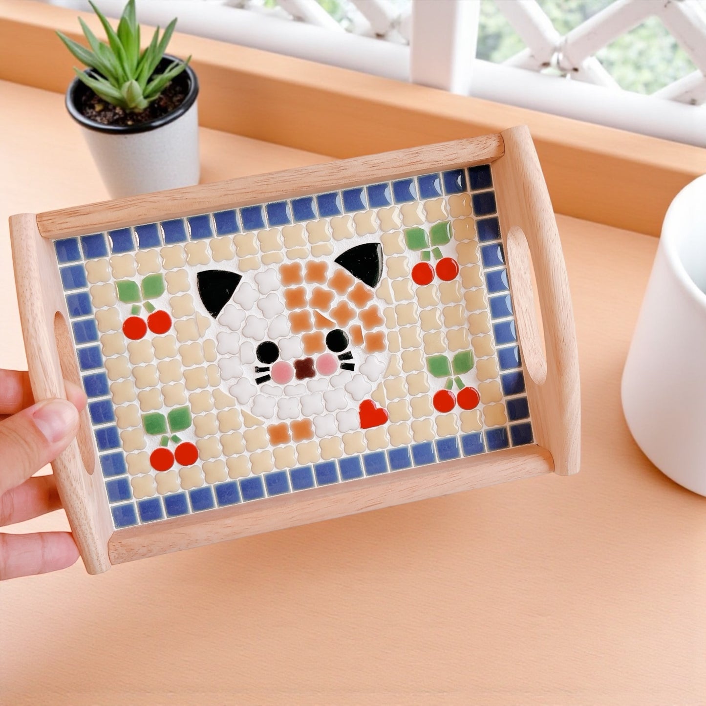 カフェトレイ/猫とさくらんぼ