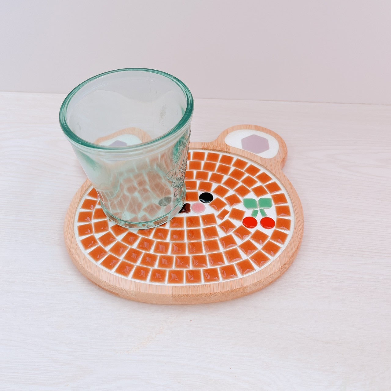 くま鍋敷き 茶 さくらんぼ