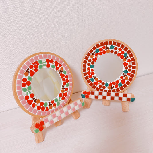 Tile art round mirror with stand